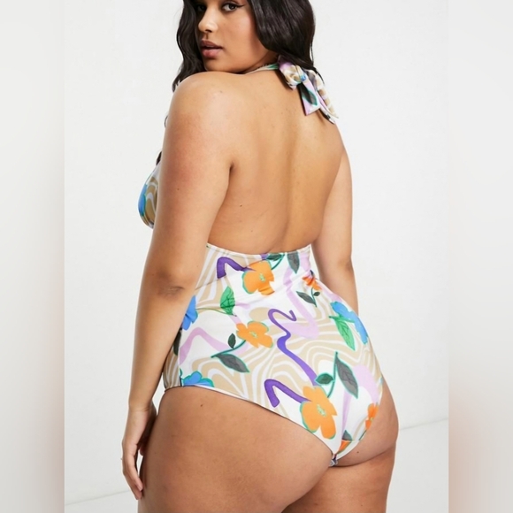 ASOS CURVE Lace-up Floral Swimsuit, Plus Size 22 - Picture 3 of 11